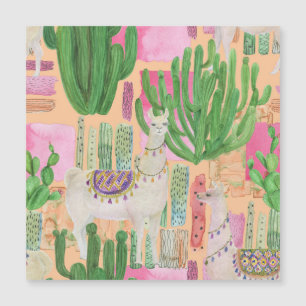 Watercolor llamas, cacti: seamless pattern.