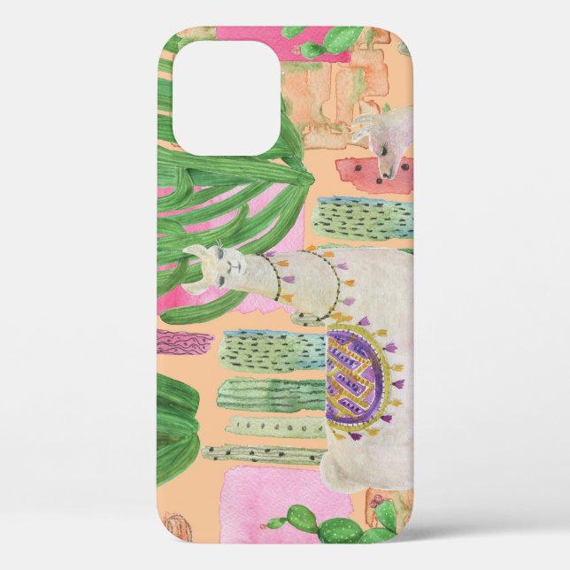 Watercolor llamas, cacti: seamless pattern. Case-Mate iPhone case (Back)