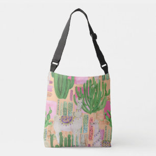 Watercolor llamas, cacti: seamless pattern. crossbody bag