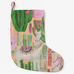 Watercolor llamas, cacti: seamless pattern. small christmas stocking