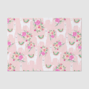 Watercolor Llama's on Coral pink Tissue Paper