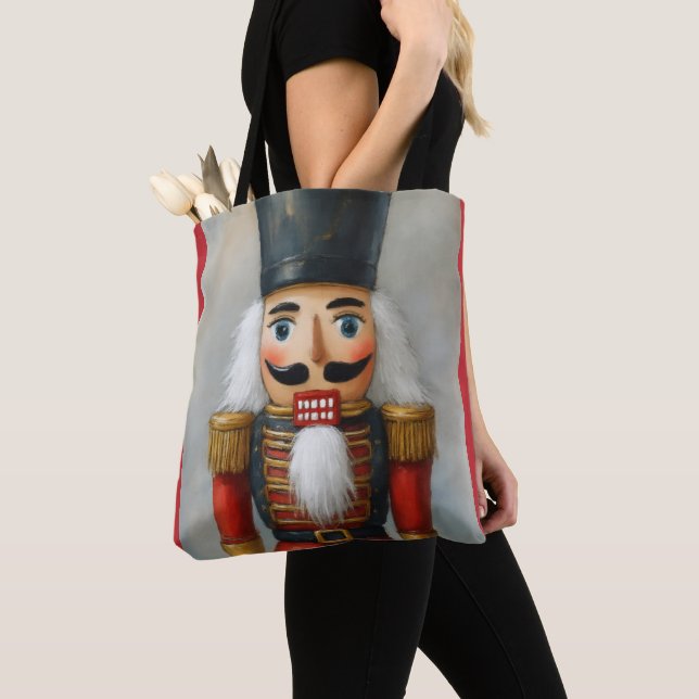 Watercolor llustrated Christmas Nutcracker Tote Bag (Close Up)