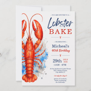 Watercolor Lobster Bake 40th Birthday Invitation