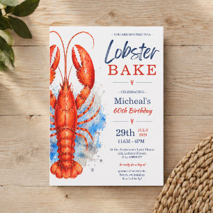 Watercolor Lobster Bake 60th Birthday Invitation