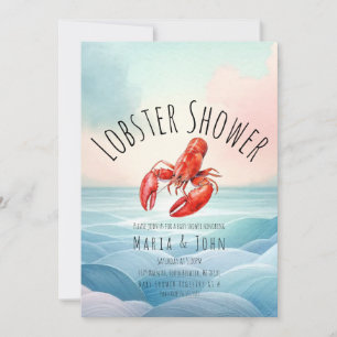 Watercolor Lobster Beach Party Baby Shower  Invitation