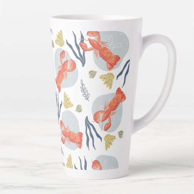 Watercolor Lobster Crustacean Beach Sand Dollars  Latte Mug (Right)