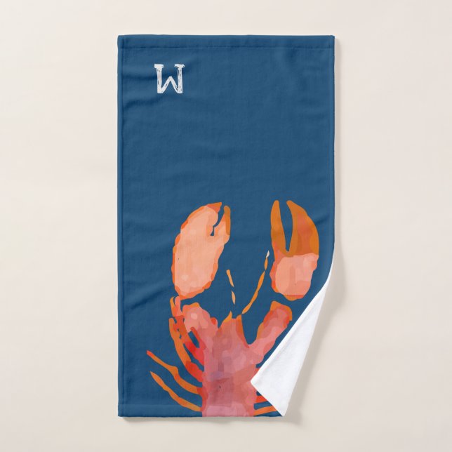 Watercolor Lobster Monogram Nautical Hand Towel (Hand Towel)