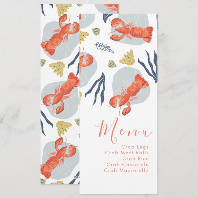Watercolor Lobster Nautical Botanical Menu (Front/Back)