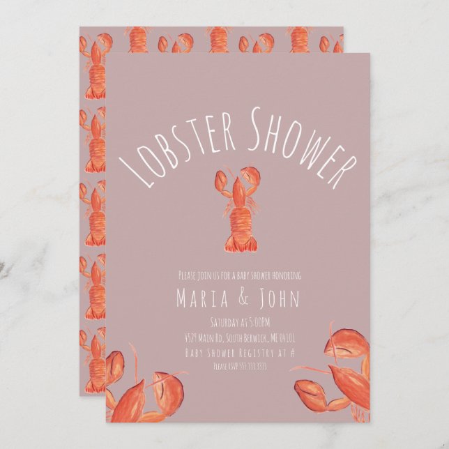 Watercolor Lobster Party  Baby Shower Crab Blush Invitation (Front/Back)