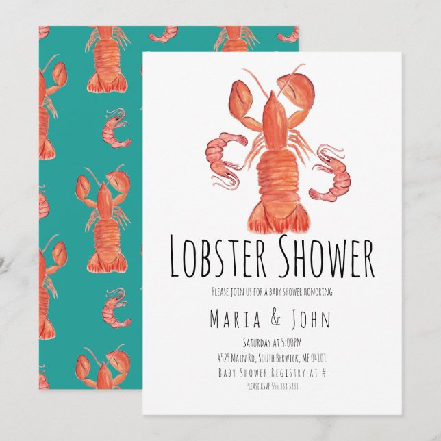 Watercolor Lobster Party Baby Shower Invitations (Front/Back)