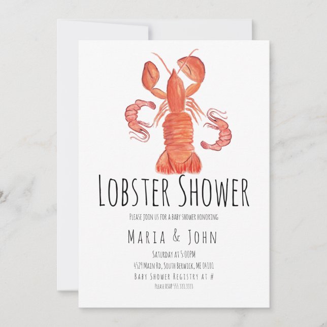 Watercolor Lobster Party Baby Shower Invitations (Front)