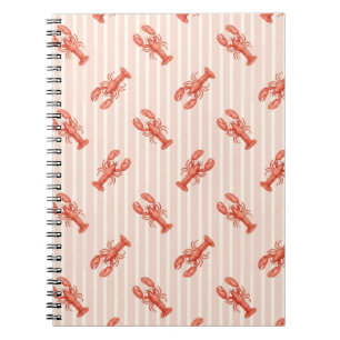 Watercolor Lobster Pattern on Soft Pink Stripes Notebook