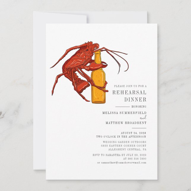 Watercolor Lobster Seafood Rehearsal Dinner Invitation (Front)