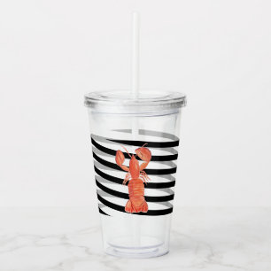Watercolor Lobster Stripes Monogram Acrylic Tumbler