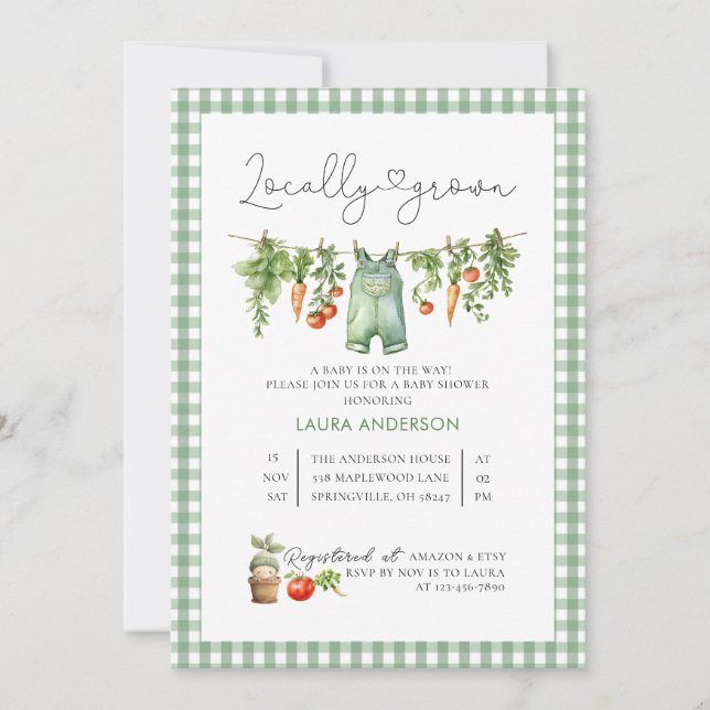 Watercolor Locally Grown Baby Shower Invitation (Front)
