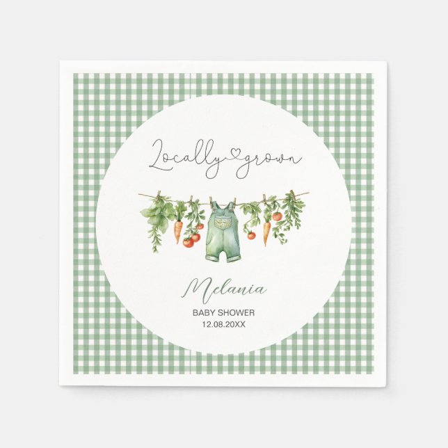     Watercolor Locally grown  baby shower Paper Pl Napkin (Front)