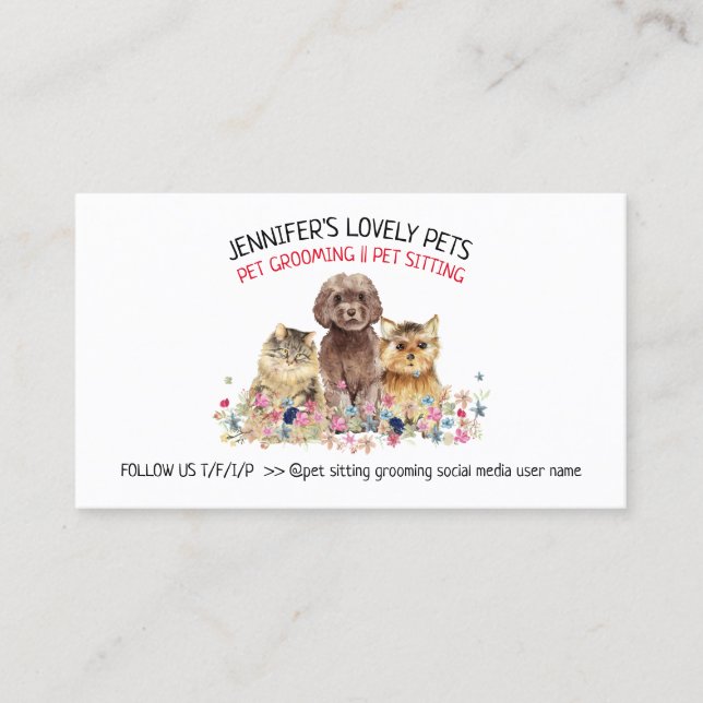 Watercolor Logo Cat Dog Pet Business Card (Front)