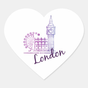 Watercolor London, Big Ben Heart Sticker