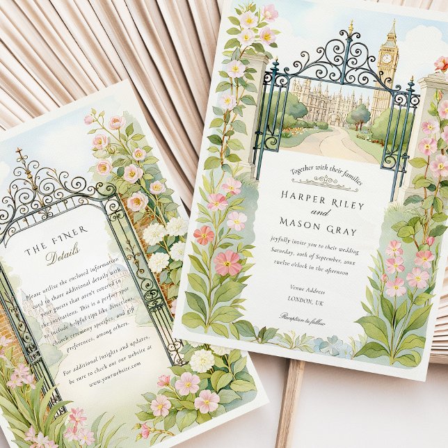 Watercolor London Garden Gates Wedding Invitation (Creator Uploaded)