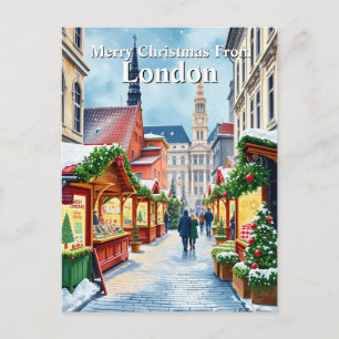 Watercolor London UK Christmas Market Travel Postcard