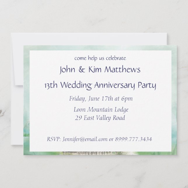 Watercolor Loon Bird Anniversary Party Invite (Back)