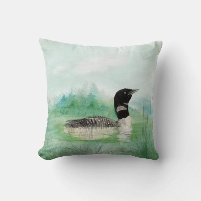 Watercolor Loon Wilderness Lake Bird Nature Art Cushion (Front)