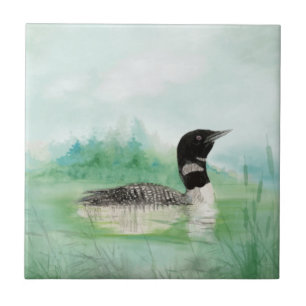 Watercolor Loon Wildlife Nature Bird art Ceramic Tile