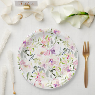 Watercolor loose expressive spring floral  paper plate