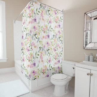 Watercolor loose expressive spring floral  shower curtain