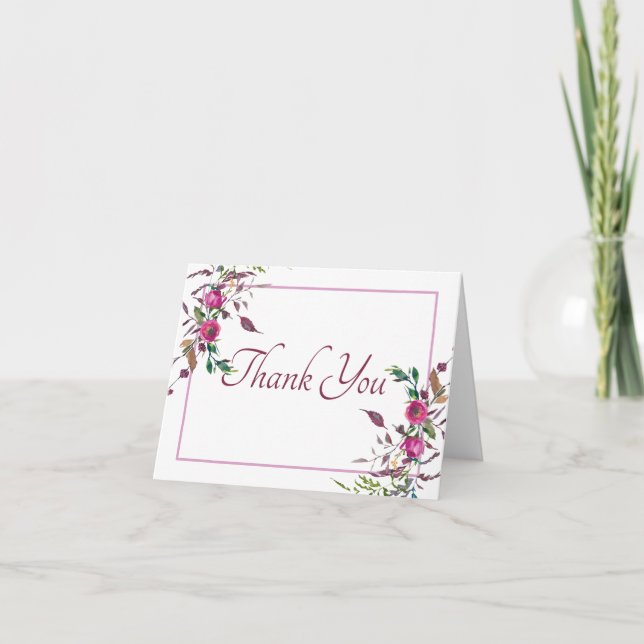 Watercolor loose pink floral  thank you card (Front)