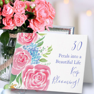 Watercolor Loose Roses & Hydrangea 30th Birthday Card