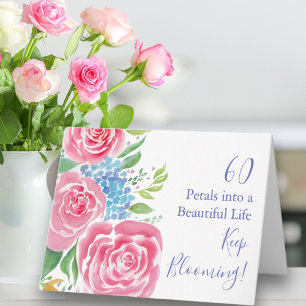 Watercolor Loose Roses  & Hydrangea 60th Birthday Card