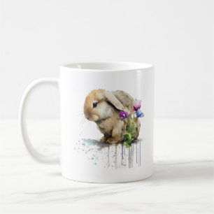 Watercolor Lop Bunny Rabbit with Flowers  Coffee Mug
