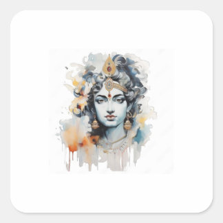 Watercolor Lord Krishna face Square Sticker
