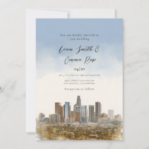 Watercolor Los Angeles Destination Skyline Invitation