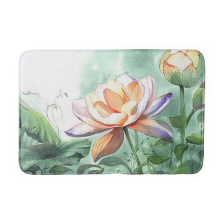 Watercolor Lotus Bath Mat