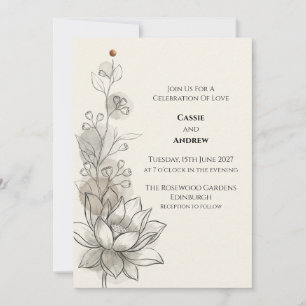 Watercolor Lotus Botanical Wedding Invitation