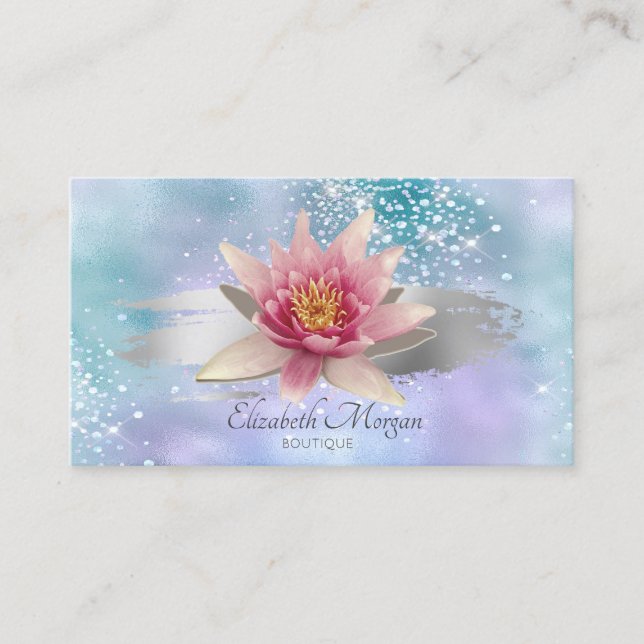 Watercolor Lotus Brush Stroke Diamonds Holographic Business Card (Front)