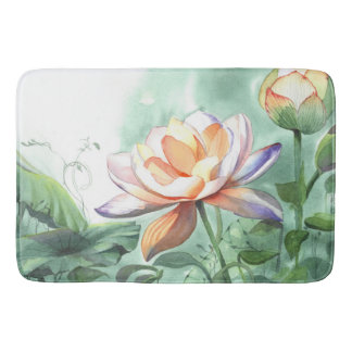 Watercolor Lotus Canvas Print Bath Mat