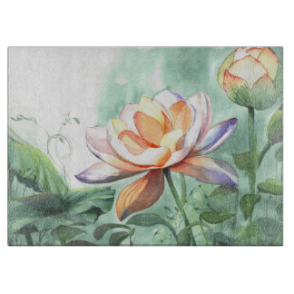 Watercolor Lotus Cutting Board
