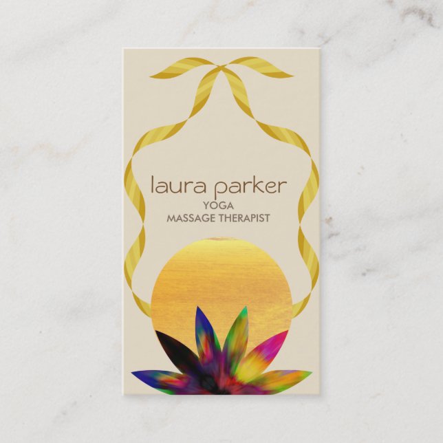Watercolor Lotus Flower Logo Yoga Healing Health Business Card (Front)