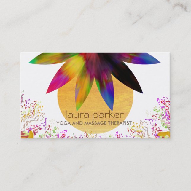 Watercolor Lotus Flower Logo Yoga Healing Health Business Card (Front)