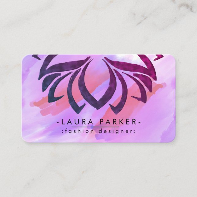 Watercolor Lotus Flower Pink Purple Splatter Business Card (Front)