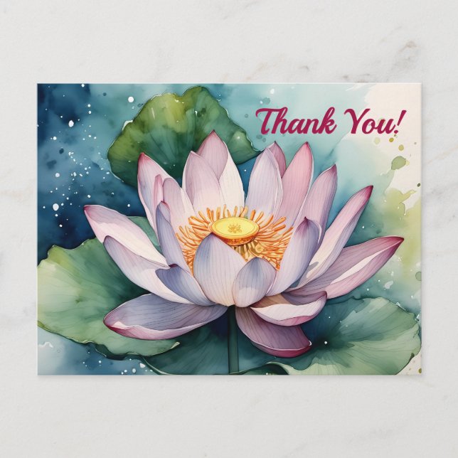 Watercolor Lotus Flower Thank You Postcard (Front)