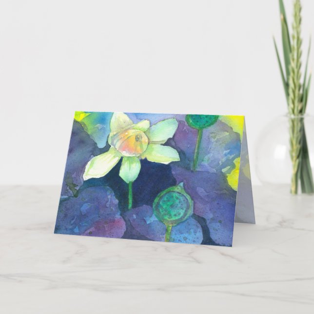 Watercolor Lotus Flower Thinking Of You Card (Front)