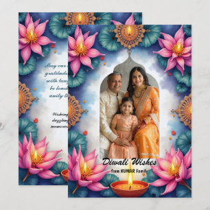 Watercolor Lotus Light Diwali Greeting Card
