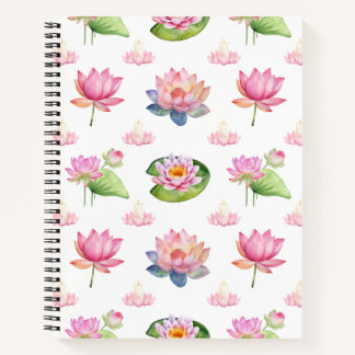 Watercolor Lotus Seamless Pattern Notebook