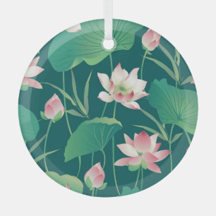 Watercolor lotus: vintage seamless flowers. glass tree decoration