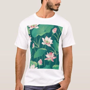 Watercolor lotus: vintage seamless flowers. T-Shirt
