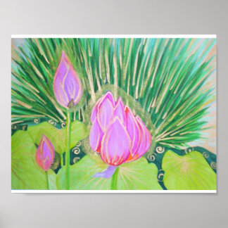 Watercolor Lotus with Gold Accents Poster